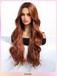 TOPSHE 28-Inch Women Long Wavy Dirty Orange Wig, High Density Heat-Resistant Fluffy Dyed Synthetic Wig, Suitable For Daily Wear, Party, Christmas Cosplay, Women's Christmas Gift, Wedding, Music Festival - Dirty Orange - View 2