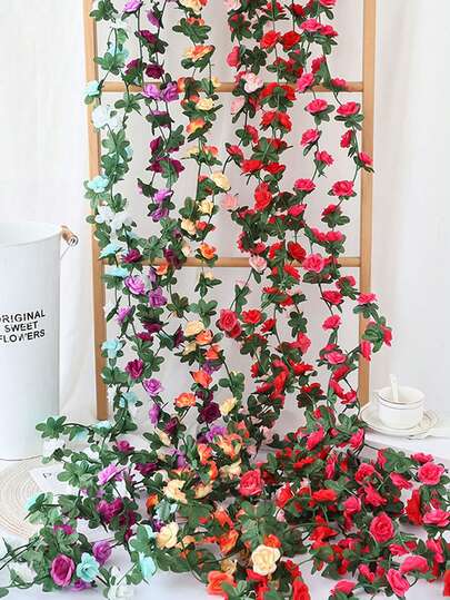 2.4m Artificial Rose Vine, Spring Floral Wreath, Rose Vine Artificial Flowers, Suitable For Arch Decorations, Wedding Party Decorations, Hotel And Office Setups, Room Parties, Family Weddings, Birthday Walls And Arch Decorations, Everyday Home Railing And Staircase Decorations, Creating A Romantic Atmosphere, Wall Backdrops, Wedding Decorations, DIY Decorations, Mother's Day Garden Tea Party Decorations, Plastic Flower Decorations, Spring-Themed Parties.