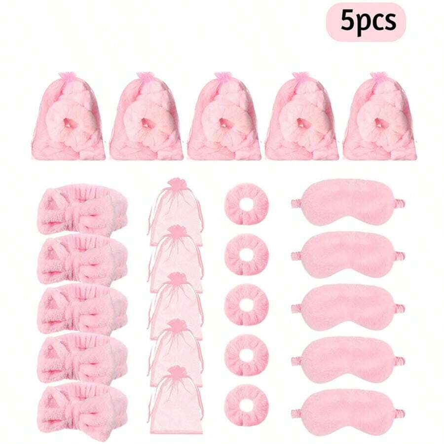 4/20件套粉色SPA派对头带眼罩礼盒套装，包含粉色头带、眼罩、发圈、薄纱丝带，适合新娘送礼会、婚礼、生日、SPA睡衣派对等场合。 - 派對禮物套裝 - 查看 1