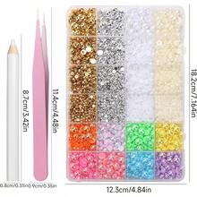9000Pcs Flatback Pearls For Crafting, Gold Silver White Beige Nail Half Pearls And Gems, 3 - 8mm Color Half Round ABS Flatback Pearl Beads Gems Bedazzling For Nails Crafts DIY Shoes Clothes Bags - 套裝-6 - 查看 4