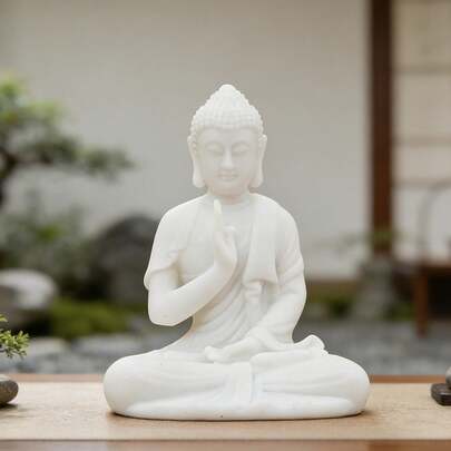 1件精美白色佛像摆件，适用于室内装饰、盆景、卧室、书架、多种场景、厨房、门厅、创意景观装饰、礼品