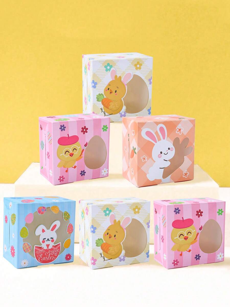 8pcs Easter Bunny & Chick Pattern Gift Boxes With Transparent Window, Easter Bunny Candy Boxes, Baking Bags, Food Packaging Bags, Easter Decorations, Easter Party Supplies, Suitable For Easter Holiday Birthday Party Gift Packaging, Easter Gifts, Home Decor, Kitchen Tabletop Decor