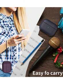 1个紫色皮革纹理挂绳防震TPU蓝牙耳机保护套，适用于苹果系列 - 紫色 - 查看 6