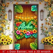 Hawaiian ALOHA Door Curtain Banner, 71x35 Inches In Size, Neon ALOHA Hibiscus And Palm Leaf Pattern Front Door Decoration, Tropical Pattern Porch Decoration, Suitable For Outdoor Family Parties And Festival Decoration. - 71in*35in - Xem 7