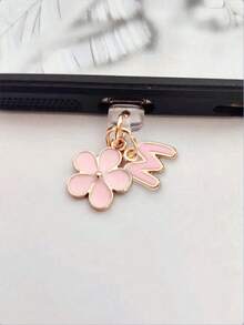 Fleur de Sakura rose en alliage de silicone 2-en-1 Fleur de Sakura rose + 26 lettres Bouchon anti-poussière pour port de charge de téléphone, pendentif en alliage exquis, doux et mignon pour accessoire de mode, décoration pour port de charge de smartphone, tablette, écouteur, Kindle, bouchon anti-poussière et anti-humidité transparent en silicone, convient comme petit cadeau, étanche, compatible avec les séries de téléphones Lightning/Type-C et autres Android/Apple 17/16/15, cadeau d'anniversaire de printemps - Rose bonbon - Voir 28