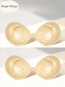 2 Unidade de Adesivo de Seio Descartável com Palma Invisível (Com Alça Larga Estendida de 3cm), Cor Ameixa, Acessório de Lingerie Feminina. - Bege *2 - Visão 3
