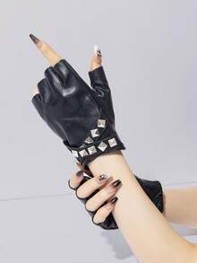 1 Pair Hip-Hop PU Lace-Up Gloves, Suitable For Music Festival Occasions - Black - 150 - View 18