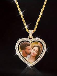 1pc Customized Sparkling Cubic Zirconia Pendant Necklace, Personalized Photo/Couple Photo Pendant Necklace, Suitable For Women, Men, Family, Friends, Parents, Boyfriend/Girlfriend, Suitable For Holidays, Anniversaries, Birthdays, Thoughtful Gift - Multicolor - View 3