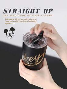 Disney 1 pieza Taza portátil de acero inoxidable 316 con pajita, estilo lindo y de dibujos animados, taza de doble uso de 480ml, regalo para fiesta - Negro - Ver 6