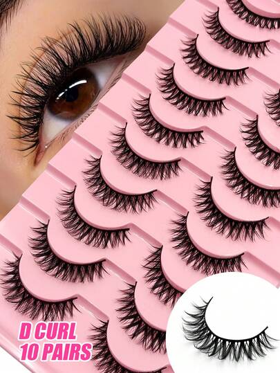 Asiteo 10 pares de pestañas postizas de estilo D Curl, de aspecto dramático y voluminoso, de mink falso y reutilizables, para fiestas, bodas y escenario