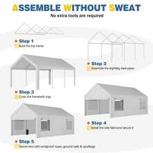 JAMFLY Carport, Heavy Duty Carport With Roll-Up Windows, Portable Garage With Removable Sidewalls & Doors, Car Canopy With Sandbags And All-Season Tarp For Car Boat Truck Motorcycle - 白色 - 查看 8
