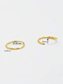 2pcs 925 Sterling Silver Twisted Nose Ring, Gold Color 8mm Hoop Earrings, 22G Piercing Jewelry - Gold - View 3