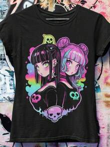 Pastel Goth Oversized-Shirt   Harajuku Streetwear  Japanese Streetwear  Grunge Aesthetic - 黑色 - 查看 1