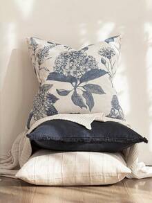 1pc Floral & Classical Pattern Throw Pillow Cover, Vintage French Country Style Sofa Cushion Case, Luxury Linen Fabric Square Decorative Pillow Sham For Living Room Bedroom, Breathable Home Decor Accessory (Inner Pillow Not Included) - Blue - View 5