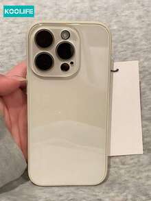 Luxury Solid Pink Glossy Glass Phone Case, Shock-Proof Frame, Lens Protection, Hard Back Cover For IPhone 17/17 Pro/17 Pro Max - White - View 2