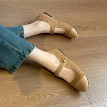 2026 Spring New Mary Jane Shoes For Women, Round Toe Color Block Strap Slip-On Shoes, Elegant - Camel - View 1