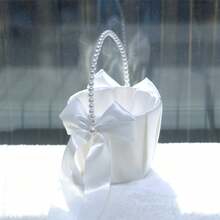 1pc White Petal Basket, Satin Bow Flower Basket, Suitable For Wedding, Easter - Multicolor - View 9