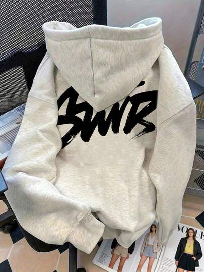 New Women Casual Sweatshirt, Stylish American Graphic Print, Versatile Daily Wear, Thermal Lined, Suitable For Autumn/Winter