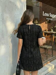 【天使之吻】法式优雅中长连衣裙，2026春夏新品，高端圆领度假风短款连衣裙 - 黑色 - 查看 6