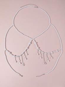 1pc Luxury Faux Pearl Sexy Women's Body Chain, Bikini Chain, Party Accessory - White - View 1