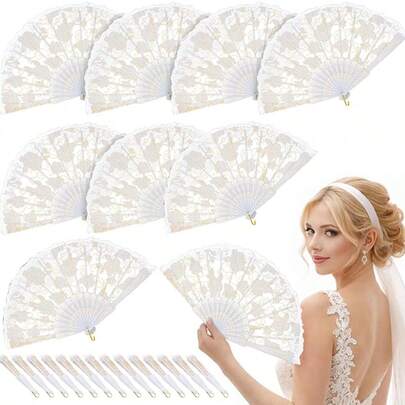 1pc Lace Folding Hand Fan, Foldable Hand Fan, Lace Folding Hand Fan, Wedding Decor, Suitable For Wedding, Bridal Shower Party, Party Supplies (White, Classic Style), Bridal Dance Prop Church Wedding Party Gift