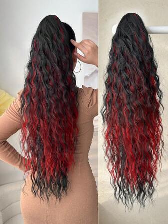 渐变色爪形马尾接发片，26英寸长，自然水波纹，耐热纤维合成马尾假发，适合女性日常使用