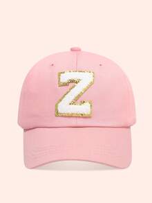 1pc Pink Children's Hat With 26 Letters, Toddler Baseball Cap, Boys & Girls Sun Hat, Suitable For Outdoor Activities And Daily Wear, UV Protection - Gold Label - Pink Fabric Baseball Cap - View 34