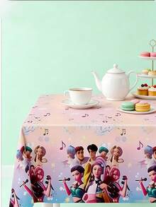 New K-Pop Cartoon Inspired Birthday Party Disposable Tablecloth Set, Popular Anime Style Party Supplies For Girls Birthday Events - Multicolor - View 2