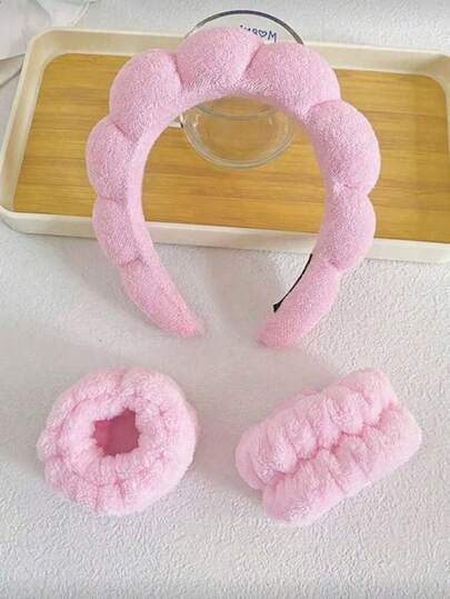 3pcs Luxury Super Soft Fiber Hair & Wrist Wrap, Facial Cleansing & Hair Care Headband, Makeup Removal & Hair Care Turban, Soft Absorbent Foam Porous Hair Wrap, Suitable For Skincare, Makeup Removal, Shower, For Women And Girls, Skincare, Beauty, Spa, Self-Care, Skincare Tools, Facial Care, Beautician Products, Skin, Washing Face, Facial Care