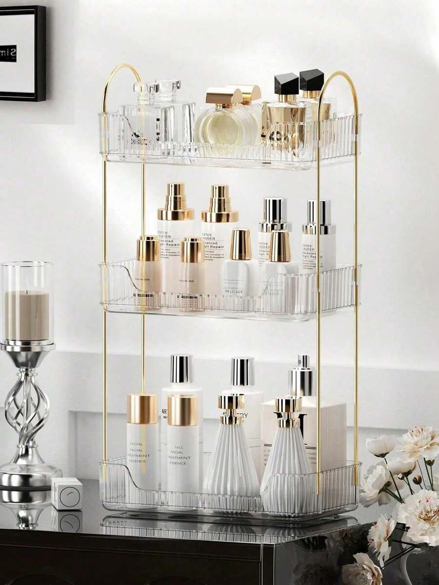 Prateleira de Acrílico Organizadora de Alta Qualidade para Cosméticos e Perfumes em Armários de Banheiro, Transparente, Adequada para Escritório, Banheiro, Cozinha e Sala de Estar. Ideal para Organizar Lanches, Temperos, Cosméticos, Alimentos e Utensílios Domésticos na Sala de Estar. - Branco - Ver 1