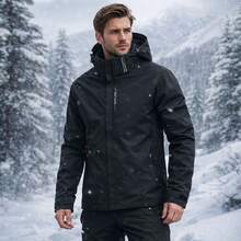 Men's Windbreaker Jacket, Waterproof, Lined, With Adjustable Cuffs And Hood, Ideal For Motorcyclists, Wear-Resistant. - 黑色 - 查看 1