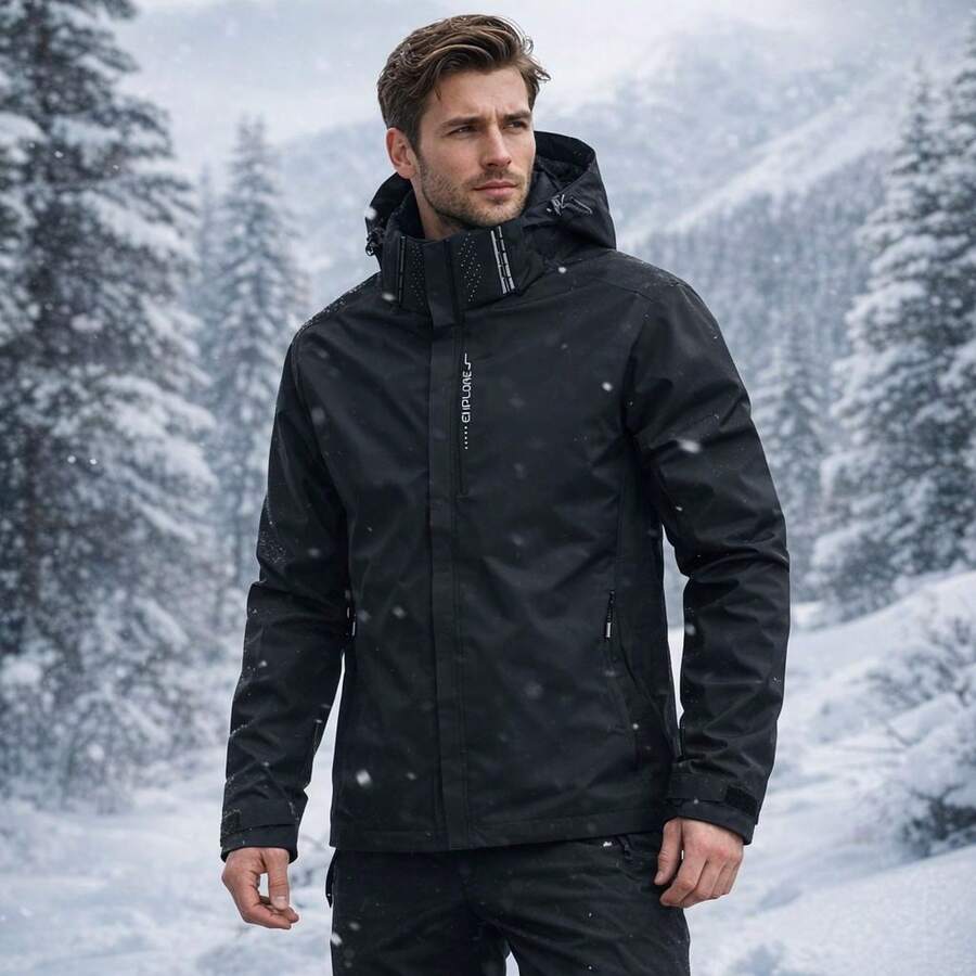 Men's Windbreaker Jacket, Waterproof, Lined, With Adjustable Cuffs And Hood, Ideal For Motorcyclists, Wear-Resistant. - 黑色 - 查看 1