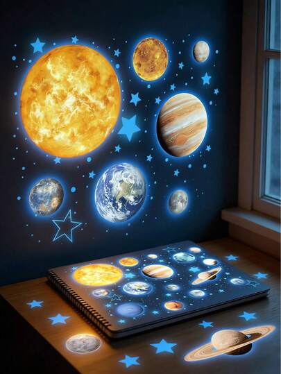 10 Sets Of 15 Planets + 742 Stars & Dots, 9 Planets Wall Stickers, Glow-In-The-Dark Stars & Dots Wall Decals, Solar System Stars Luminous Wall Stickers For Kids Room Decor