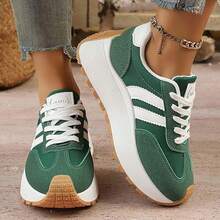These New 2026 Spring Women's Wedge Platform Shoes Feature A Soft, Cushioned Sole, Perfect For Casual Wear, Offering Women A Comfortable And Convenient Platform Heel. The Contrasting Striped Design And Adjustable Laces Enhance The Style Of The Shoes. /Easter Fashion Look – An Elegant Shoe For Women. - 綠色 - 查看 6