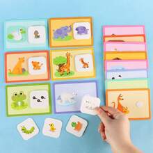 动物配对游戏板，认知配对拼图，早教卡片套装，亲子互动活动，便携式旅行桌面游戏 - 彩色 - 查看 11