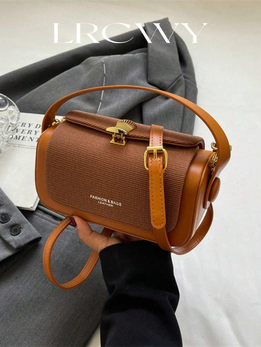 Túi Tote Đeo Chéo Hình Hộp Thời Trang Cho Nữ, Thiết Kế Tối Giản Thanh Lịch, Sức Chứa Rộng Rãi - màu nâu - Xem 1