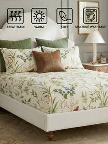 3pcs Floral & Bird Branch Print Bedding Set - Includes 1 Bed Sheet And 2 Pillowcases, Soft And Comfortable Polyester Fabric, Vintage Retro Pattern, Breathable And Washable, Vintage Style Floral Bedding, Retro Home Decor - Multicolor - View 7