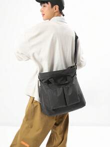 Men's Canvas Plaid Oxford Cloth Multi-Pocket Large Capacity Foldable Lightweight Commuter Tote Bag, Japanese Multifunctional Messenger Bag - Multicolor - View 1