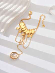 1pc Vintage Versatile Hollow Carved Multi-Layer Coin Decor Hand Chain For Women - I - View 9