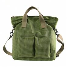 Men's Canvas Plaid Oxford Cloth Multi-Pocket Large Capacity Foldable Lightweight Commuter Tote Bag, Japanese Multifunctional Messenger Bag - Multicolor - View 9