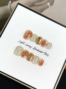 10 Stücke/Set DIY handgemachte einfache & vielseitige handgezeichnete Muster, Herbst- und Winterfarben-Schattierung, Nude Cat Eye Effekt mit orangefarbener Aurora-Rosa Dekoration für Nägel, eleganter und erfrischender Stil, inklusive kurze quadratische Kunstnägel, 1 Stück Gelee-Gel und 1 Stück Nagelfeile, perfekt für Alltag und Partykleidung Aufklebe-Nägel (Displaykarte ist zufällig) Handgemachte Aufklebe-Nägel - Verschiedenfarbig - Übersicht 5