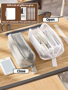 1pc Transparent Grid Prism Pencil Case, Large Capacity Minimalist Ins Style Stationery Bag For Students, Suitable For Exams, High School And College, Multifunctional Pen Holder Ruler Desk Organizer For Girls And Boys, Applicable For School/Tutoring/Office/Primary And Secondary Students - Multicolor - View 1