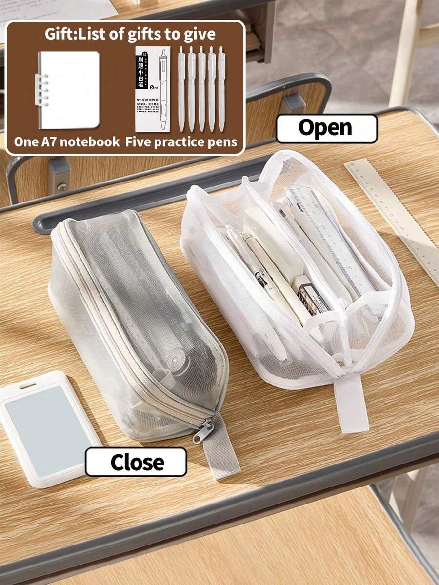 1pc Transparent Grid Prism Pencil Case, Large Capacity Minimalist Ins Style Stationery Bag For Students, Suitable For Exams, High School And College, Multifunctional Pen Holder Ruler Desk Organizer For Girls And Boys, Applicable For School/Tutoring/Office/Primary And Secondary Students - Multicolor - View 1