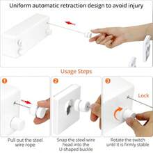 ® 4.2m Retractable Washing Line Retractable Clothesline Wall Mounted Clothes Line White Two Line For Balconies Washroom   Dvv - White - View 4