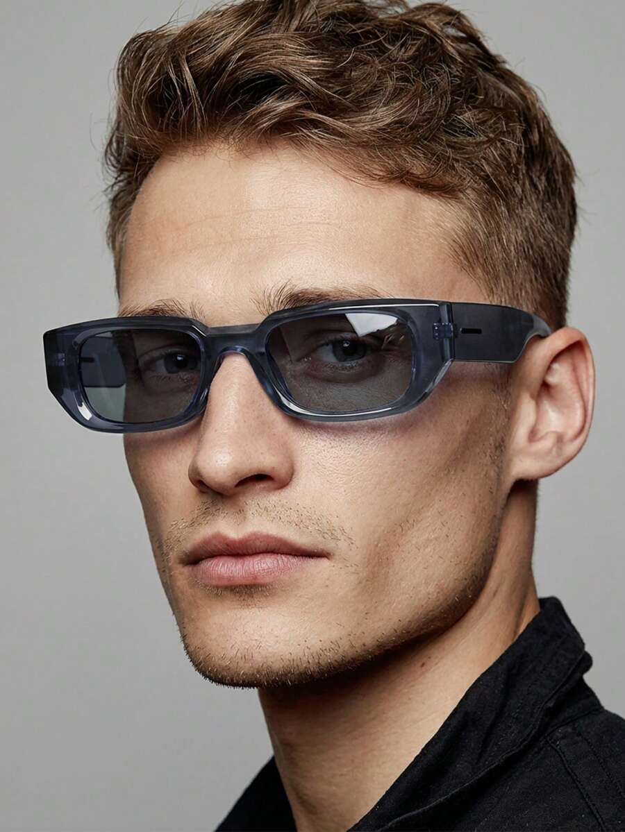 1 Pair Men's Transparent Blue Oval PC Frame Retro Wide Leg Rivet Personalized Street Style Vacation Fashion Glasses - Transparent Blue - View 1