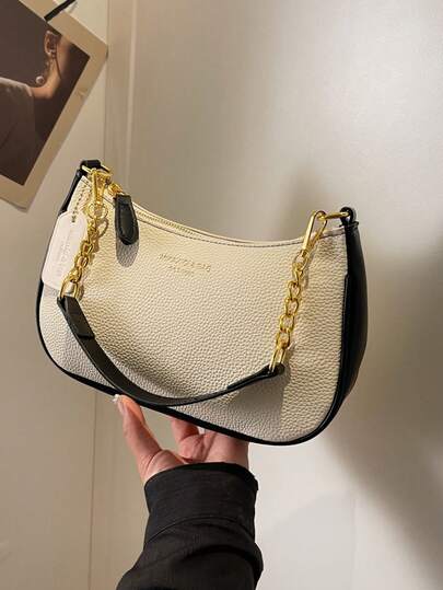 Korean Fashion Patchwork Underarm Bag For Women, New Stylish Color Block Shoulder Handbag, Dumpling Bag