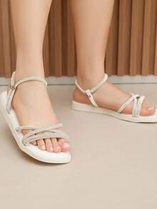 Femina Flat Casual Lightweight And Comfortable Sandal With Rhinestone Shine - White - View 2