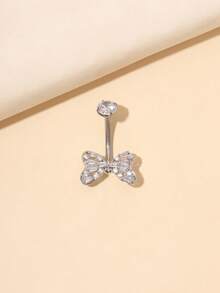 1pc Fashionable Titanium Belly Button Ring With Bow Decor, Suitable For Daily Wear - Silver - View 2