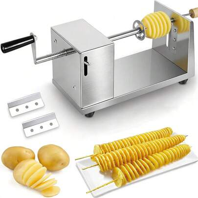 Manual Spiral Potato Cutter, Stainless Steel Tornado Spiral Slicer With Blades, DIY Potato Slicer For Home Kitchen, Suitable For Potatoes, Carrots, Cucumbers, BBQ