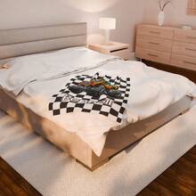 Personalized Monster Truck Blanket, Custom Name Flannel Blanket Monster Jam - White - View 3